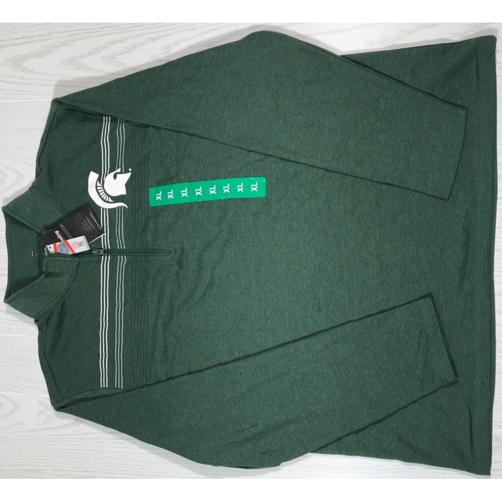 Michigan State 1/4 Zip Shirt Mens XL Green Long Sleeve Cotton Blend Pullover New